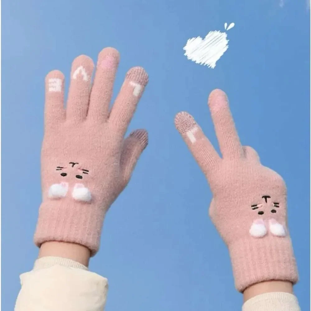 Y2K Lolita Goth Pastel Pink Pom Pom Alice Easter Bunny Rabbit Glove Mittens q